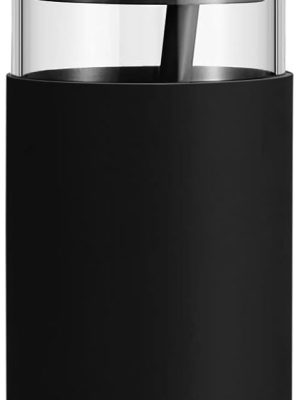 20 oz Glass Tumbler with Lid and Straw, Reusable Iced Coffee Cup with Silicone Sleeve & Bamboo Lid, Smoothie Cup for Home, Office, for Father Men Day Gift from Wife Daughter Son (Black)