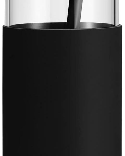 20 oz Glass Tumbler with Lid and Straw, Reusable Iced Coffee Cup with Silicone Sleeve & Bamboo Lid, Smoothie Cup for Home, Office, for Father Men Day Gift from Wife Daughter Son (Black)