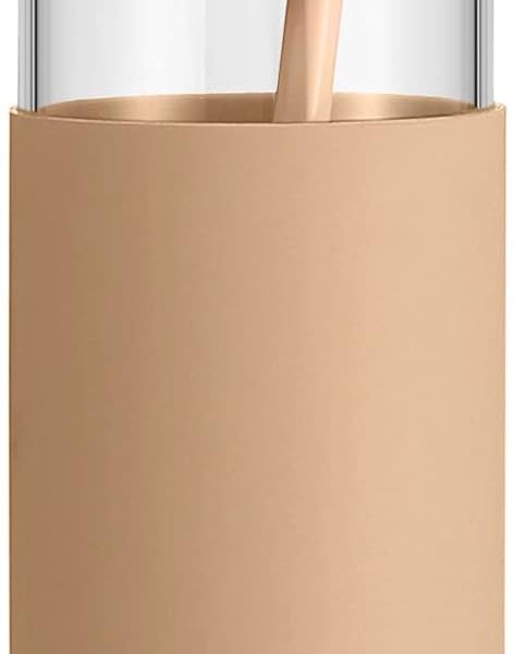 20 oz Glass Tumbler with Lid & Straw - Iced Coffee Cup & Smoothie Cup With Silicone Sleeve | BPA-Free, Dishwasher Safe | Reusable Glass Cups with Bamboo Lids and Straws (Amber, 1 Count)