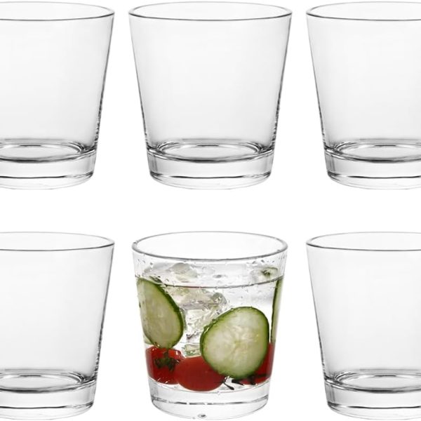 9oz Lowball Glasses, 6pc Short Glass Tumbler - Lead-Free Crystal Drinking Glasses for Water, Mojito, Tom - Premium Bar Glassware & Cocktail Glass Set (6, Small)