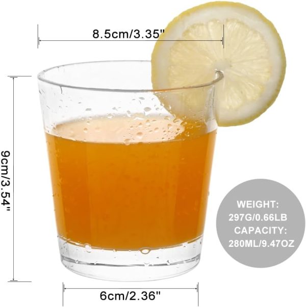 9oz Lowball Glasses, 6pc Short Glass Tumbler - Lead-Free Crystal Drinking Glasses for Water, Mojito, Tom  - Premium Bar Glassware & Cocktail Glass Set (6, Small)