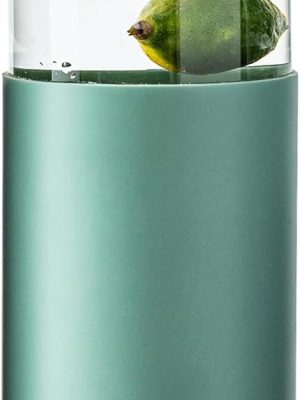 21oz Borosilicate Glass Water Bottles with Silicone Non-Slip Sleeve & Leak-Proof Lid-Reusable Drink Bottle for Office,Travel,Gym,Hiking-BPA Free,Ideal Gift for Home,Car &Fitness (Green)