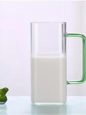 Square milk breakfast juice cup glass with handle water cup home creative cool water square cup