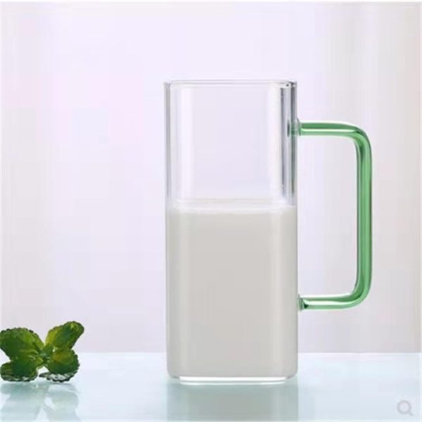 Square milk breakfast juice cup glass with handle water cup home creative cool water square cup