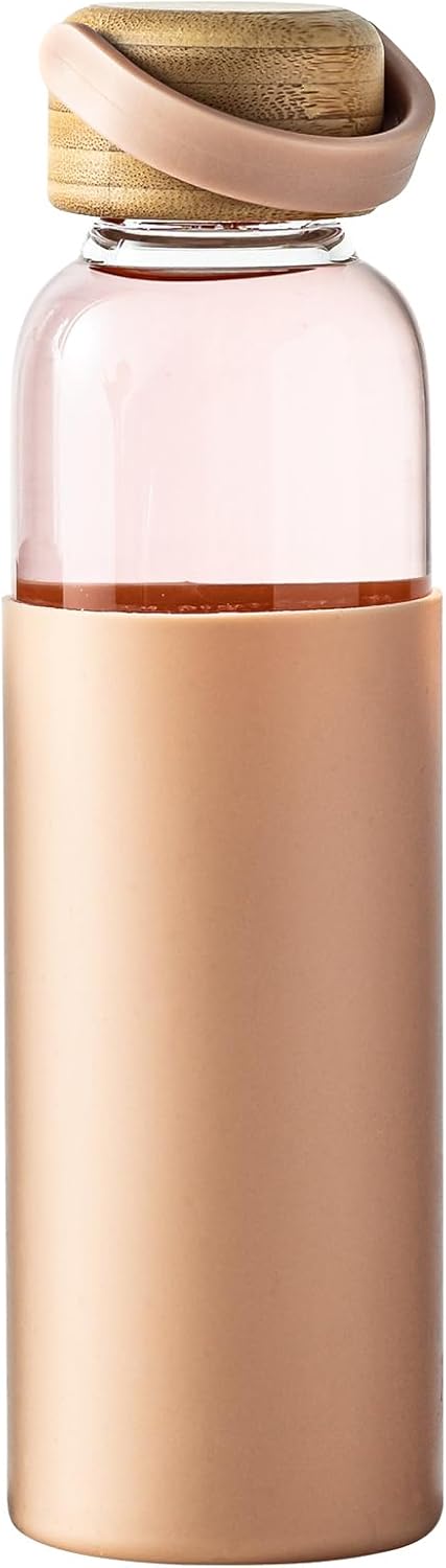 21oz Borosilicate Glass Water Bottles with Silicone Non-Slip Sleeve & Leak-Proof Lid-Reusable Drink Bottle for Office,Travel,Gym,Hiking-BPA Free,Ideal Gift for Home,Car &Fitness (Pink)
