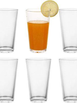 16oz Highball Glasses, 6pc Tall Glass Sets - Lead-Free Crystal Drinking Glasses for Water, Mojito, Tom  - Premium Bar Glassware & Cocktail Glass Set (6, Large)