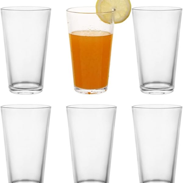 16oz Highball Glasses, 6pc Tall Glass Sets - Lead-Free Crystal Drinking Glasses for Water, Mojito, Tom - Premium Bar Glassware & Cocktail Glass Set (6, Large)