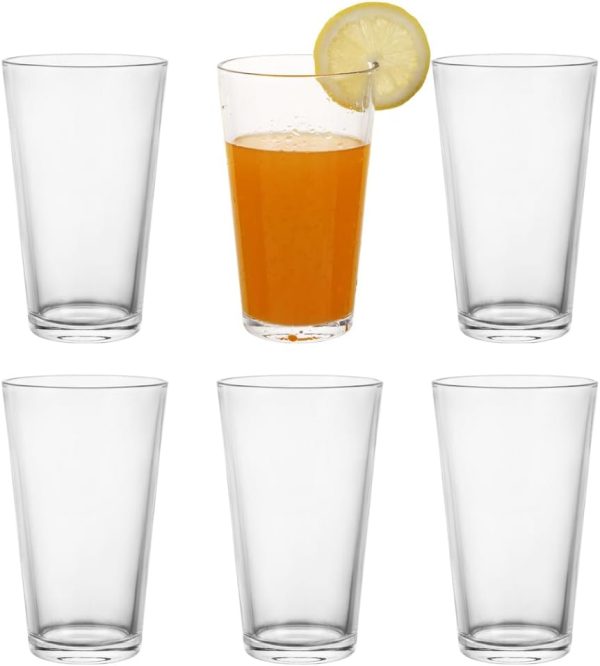 16oz Highball Glasses, 6pc Tall Glass Sets - Lead-Free Crystal Drinking Glasses for Water, Mojito, Tom - Premium Bar Glassware & Cocktail Glass Set (6, Large)