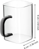 8.5oz Drinking Glasses Square Glass Coffee Cups Clear Tumbler with Handle for Water Iced Coffee Tea Juice Cocktail Mixed Drinks Dessert Kitchen Glassware Party Gifts,Set of 2,Dark Grey