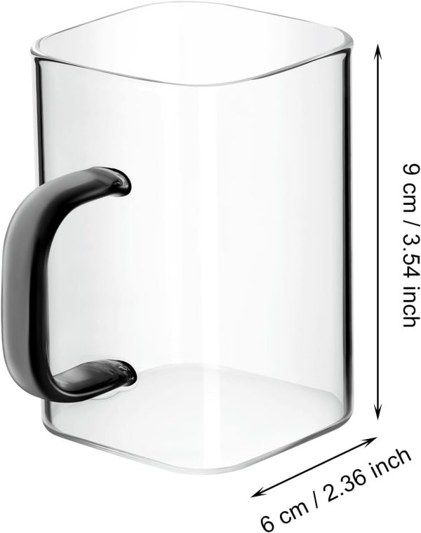 8.5oz Drinking Glasses Square Glass Coffee Cups Clear Tumbler with Handle for Water Iced Coffee Tea Juice Cocktail Mixed Drinks Dessert Kitchen Glassware Party Gifts,Set of 2,Dark Grey
