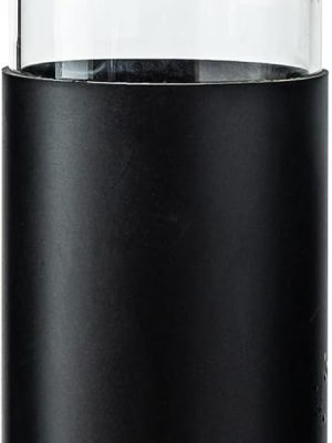 21oz Borosilicate Glass Water Bottles with Silicone Non-Slip Sleeve & Leak-Proof Lid-Reusable Drink Bottle for Office,Travel,Gym,Hiking-BPA Free,Ideal Gift for Home,Car &Fitness (Black)