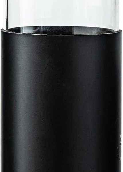 21oz Borosilicate Glass Water Bottles with Silicone Non-Slip Sleeve & Leak-Proof Lid-Reusable Drink Bottle for Office,Travel,Gym,Hiking-BPA Free,Ideal Gift for Home,Car &Fitness (Black)