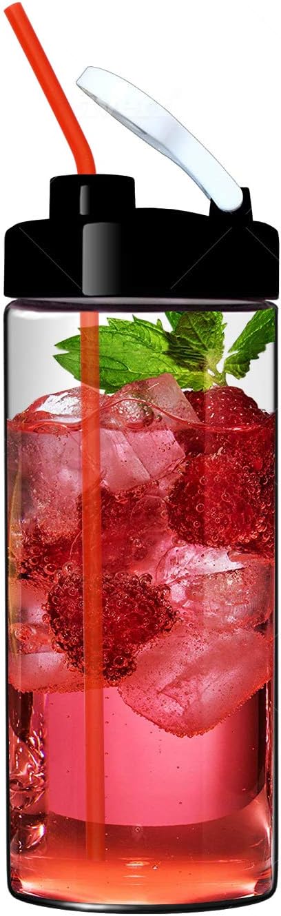 Glass Travel Mug | Shaker Bottle | Water Tumbler | Water Glasses | 20oz with Lid | Ultra Clear Glass | Non-Plastic