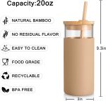 20oz Glass Tumbler Glass Water Bottle Straw Silicone Protective Sleeve Bamboo Lid - BPA Free (French Grey/ 1 Pack)