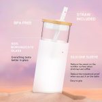 20 oz Glass Tumbler with Lid & Straw - Iced Coffee Cup & Smoothie Cup With Silicone Sleeve | BPA-Free, Dishwasher Safe | Reusable Glass Cups with Bamboo Lids and Straws (Amber, 1 Count)