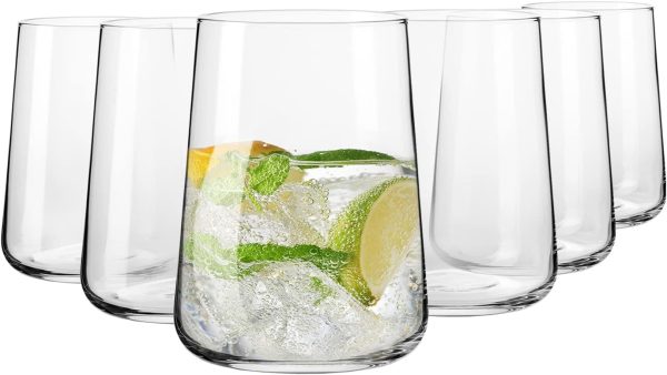 Water Glasses, Set of 6, 16.6 fl oz, Water Drinks Juice,  Collection, Lead-Free Lightweight Glass, Everyday Drinking Glass, Dishwasher Safe, Made in Europe