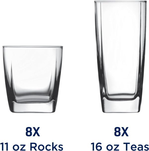 Small and Large Drinking Glasses, Set of 16, Clear, 80850L13