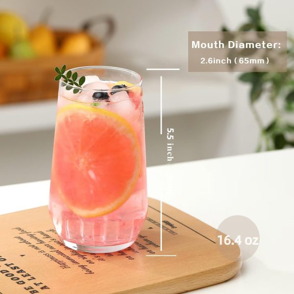 Drinking Glasses Set of 6, 16.4 oz Crystal Water Glasses,Tall Glass Cups,Highball Glass for Cocktail,Juice,Mojito,Iced Tea,Kitchen and Bar Glassware,Gifts