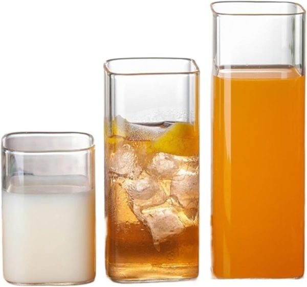 Mug, cups, coffee cups and tea cups for home use, exquisite cups, household products, mugs, transparent glass square water cups, breakfast cups, simple milk cups, square heat-resistant glass coffee cu