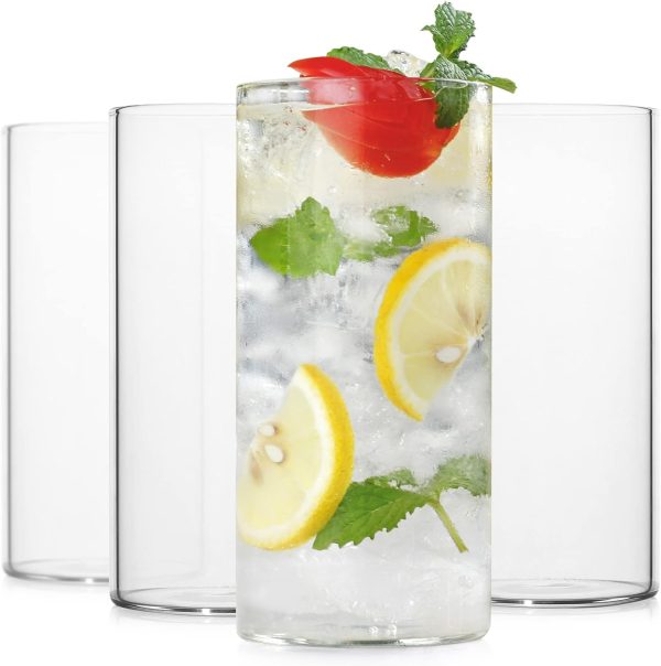 Drinking Glasses 13 oz, Thin Highball Glasses Set of 4,Elegant Bar Glassware For Water, Juice, Beer, Drinks, and Cocktails and Mixed Drinks,Lead-Free Pint Glasses,Glass Drink Tumblers