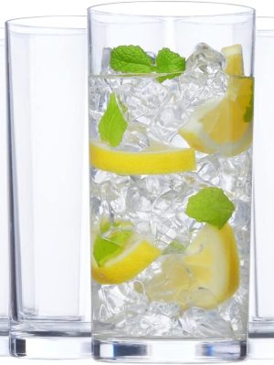 Acrylic Classic Clear Plastic Reusable Drinking Glasses (Set of 6) 16oz Water Cups | BPA-Free Tumblers,  Top-Rack Dishwasher Safe