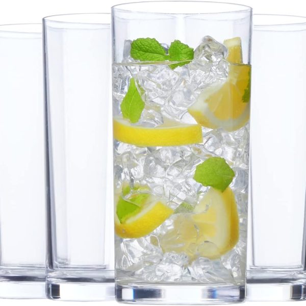 Acrylic Classic Clear Plastic Reusable Drinking Glasses (Set of 6) 16oz Water Cups | BPA-Free Tumblers, Top-Rack Dishwasher Safe