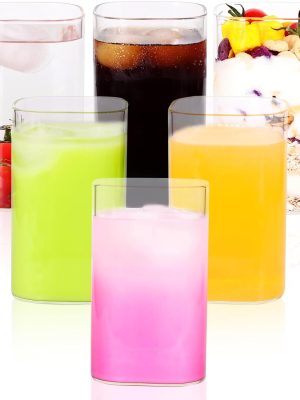 Square Drinking Glasses Set of 6 Water Glasses for Cocktail, Iced Coffee, Beer, Wine, Whiskey, Water, 13 oz Clear Glass Cups Mixed Drink Tumbler for Coffee - Bar Accessories