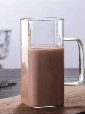 Square milk breakfast juice cup glass with handle water cup home creative cool water square cup
