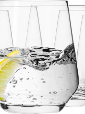 Water Drinking Glasses, Set of 6, 13.5 oz,  Collection, Elegant Tumbler Collection, Ideal for Everyday Use and Entertaining, Lead-Free Crystalline, Dishwasher Safe, Made in Europe