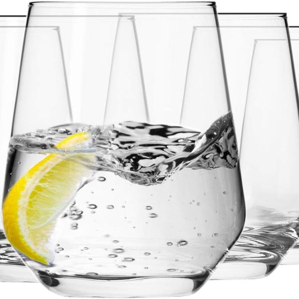 Water Drinking Glasses, Set of 6, 13.5 oz, Collection, Elegant Tumbler Collection, Ideal for Everyday Use and Entertaining, Lead-Free Crystalline, Dishwasher Safe, Made in Europe