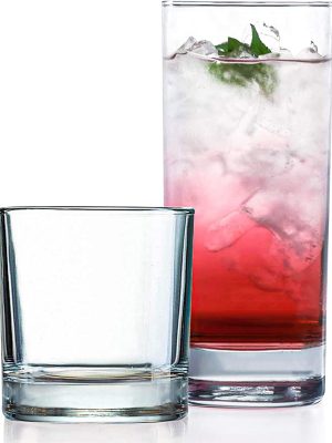 Everyday Drinking Glasses Set of 8 Drinkware Hurricane Glasses, Kitchen Glasses for Cocktail, Iced Coffee, Beer, Ice Tea, Wine, Whiskey, Water, 4 Tall Glass Cups & 4 Short Dof Drinking Glass