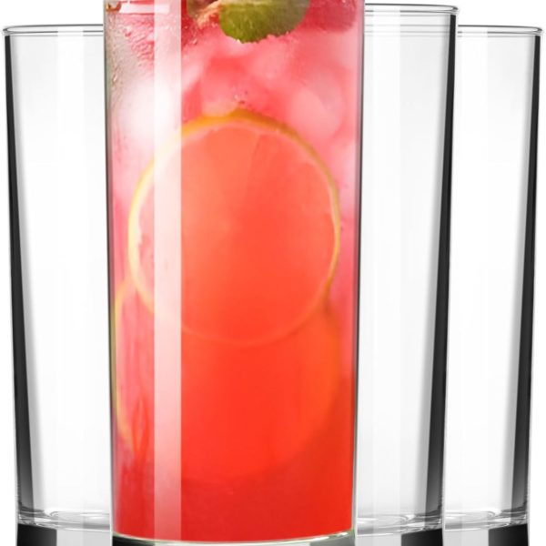 Highball Glasses Set of 4, Drinking Glasses 10 Oz, Clear Glass Cups, Tall Tumbler Water Glasses, Glassware Set for Cocktail, Coffee, Mojitos