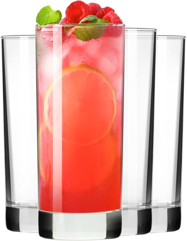 Highball Glasses Set of 4, Drinking Glasses 10 Oz, Clear Glass Cups, Tall Tumbler Water Glasses, Glassware Set for Cocktail, Coffee, Mojitos