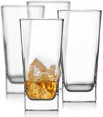 Everyday Drinking Glasses Set of 4 Drinkware Kitchen Glasses for Cocktail, Iced Coffee, Beer, Ice Tea, Wine, Whiskey, Water, 4 Tall Glass Cups, Square Glassware Sets