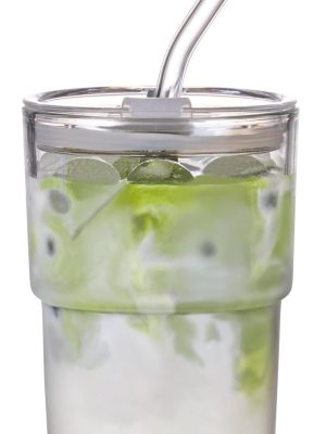 13oz/400ml Tumbler Water Glass, Cups with Straw and Lid Sealed Carry on for Coffee, Iced Tea, Thick Wall Insulated Glass Cup(white)