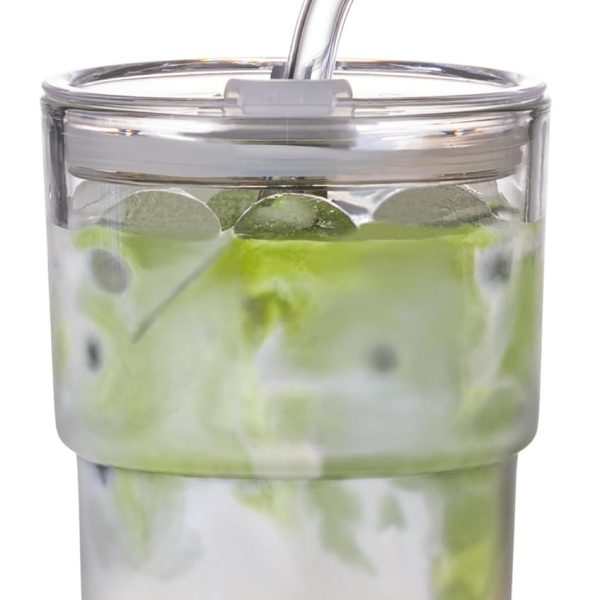 13oz/400ml Tumbler Water Glass, Cups with Straw and Lid Sealed Carry on for Coffee, Iced Tea, Thick Wall Insulated Glass Cup(white)