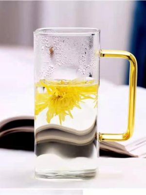 Square milk breakfast juice cup glass with handle water cup home creative cool water square cup
