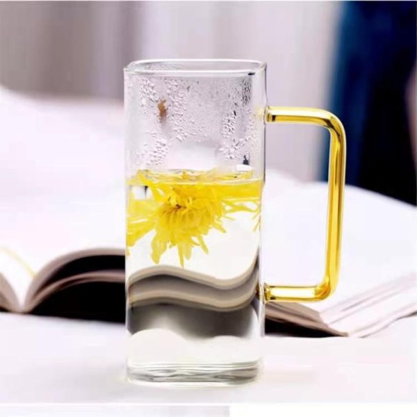 Square milk breakfast juice cup glass with handle water cup home creative cool water square cup