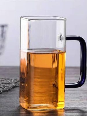 Square milk breakfast juice cup glass with handle water cup home creative cool water square cup