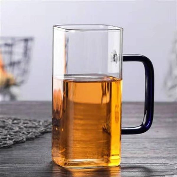 Square milk breakfast juice cup glass with handle water cup home creative cool water square cup