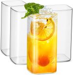 Drinking Glasses 13 oz,Thin Square Set of 4,Elegant Bar Glassware For Water,Juice,Beer, Drinks,and Cocktails and Mixed Drinks,Lead-Free Glass,Glass Drink Tumblers
