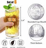 Set of 6 Textured Drinking Glasses, 12 oz Embossed Highball Water Glasses, Iced Tea Beverage Glass Thick Heavy Base, Vintage Glassware Sturdy Drinkware for Juice, Milk, Coffee, Dishwasher Safe