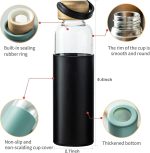 21oz Borosilicate Glass Water Bottles with Silicone Non-Slip Sleeve & Leak-Proof Lid-Reusable Drink Bottle for Office,Travel,Gym,Hiking-BPA Free,Ideal Gift for Home,Car &Fitness (Black)