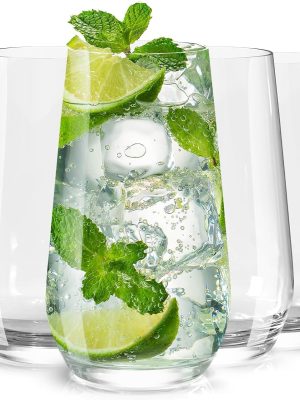 Drinking Glasses Set of 6, 16.4 oz Crystal Water Glasses,Tall Glass Cups,Highball Glass for Cocktail,Juice,Mojito,Iced Tea,Kitchen and Bar Glassware,Gifts