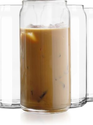 Classic Can XL Set of Drinking Glasses, Iced Coffee Cups Set of 4, 20 Oz, Dishwasher Safe Glass Beer Cups for Beverages and Cocktails
