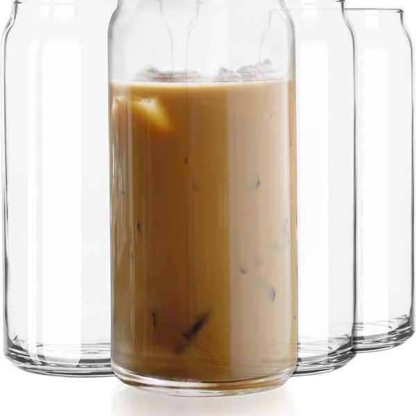 Classic Can XL Set of Drinking Glasses, Iced Coffee Cups Set of 4, 20 Oz, Dishwasher Safe Glass Beer Cups for Beverages and Cocktails