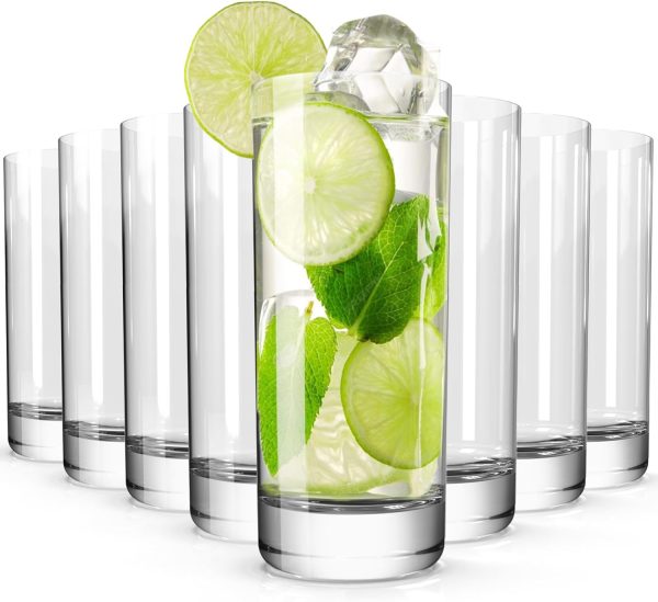 Drinking Glasses Set of 8, 13oz Glass Cups, Kitchen Highball Glasses for Beer, Juice and Cocktail,  Water Glasses for Bar Glassware, Unique Gifts