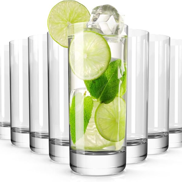 Drinking Glasses Set of 8, 13oz Glass Cups, Kitchen Highball Glasses for Beer, Juice and Cocktail,  Water Glasses for Bar Glassware, Unique Gifts