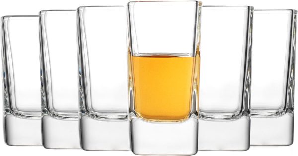 Shot Glasses, 2.7 oz, Square Heavy Base, Set of 6 Solid Basic Shooter Bar Glasses for Spirits, Espresso, Liquor, Tequila, Vodka.