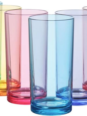 Acrylic Classic Plastic Reusable Drinking Glasses (Set of 6) 16oz Water Cups Assorted Colors | BPA-Free Tumblers,  Top-Rack Dishwasher Safe